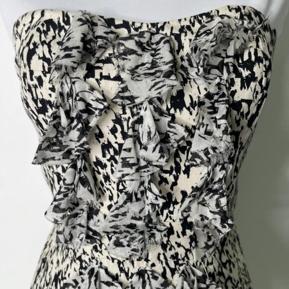 Cynthia Steffe Women's Black White Ruffle Mini Strapless Dress Size 2 - Picture 2 of 16